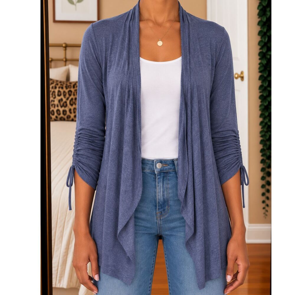 INC International Concepts Womens Size L Blue Open Front Draped Cardigan Casual